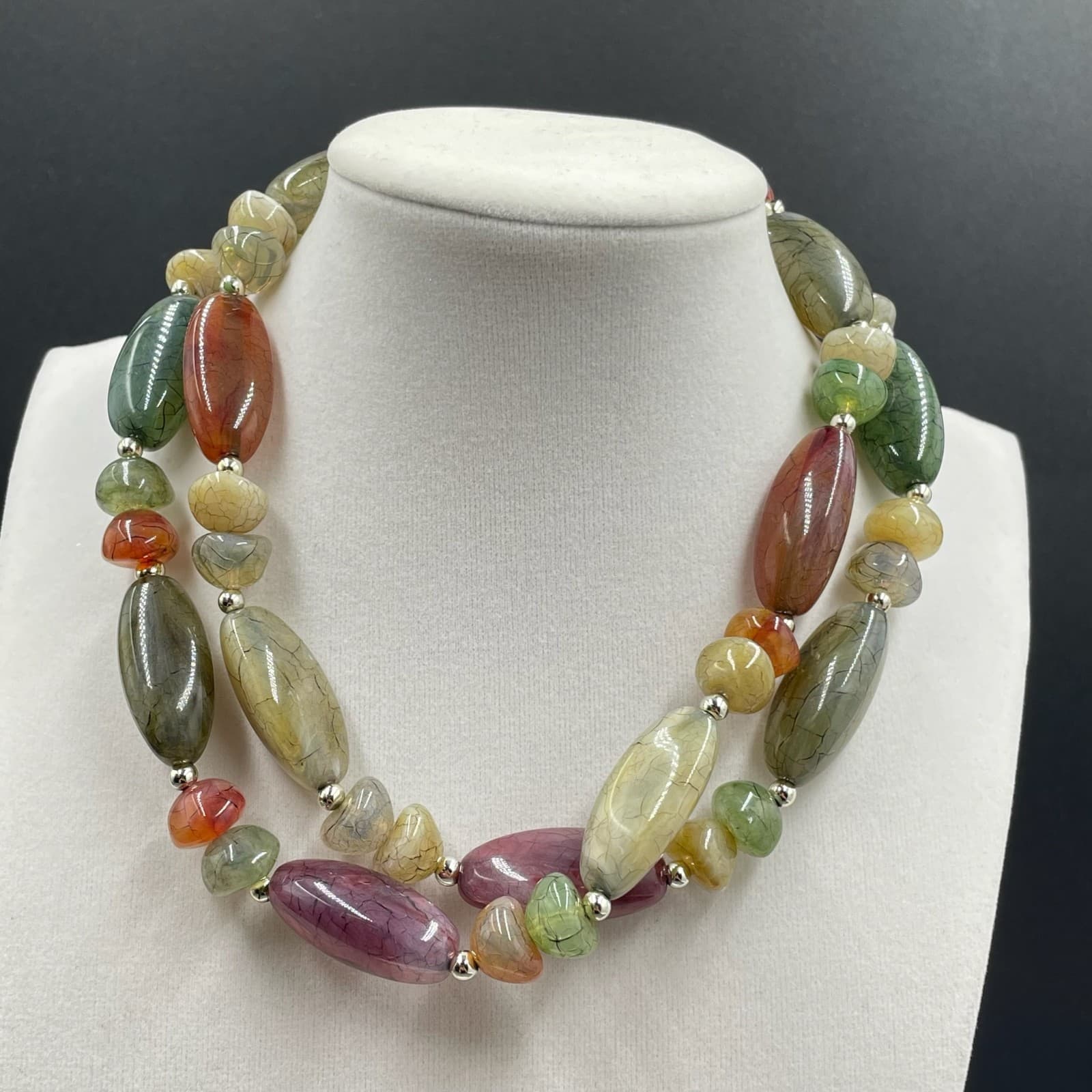 Multicolor Stone Bead Necklace Earthy Boho Gemstone-Style Long Statement - Thumbnail 7