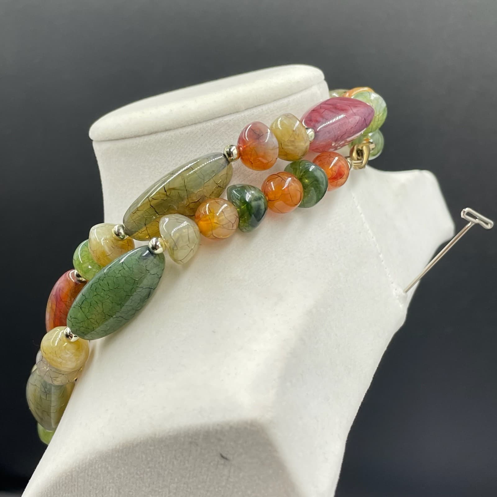 Multicolor Stone Bead Necklace Earthy Boho Gemstone-Style Long Statement - Thumbnail 2