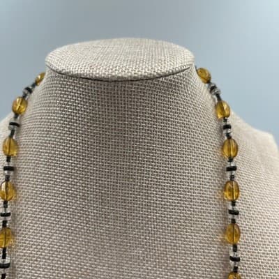 Vintage Amber Tone Faceted Oval Bead Necklace Long Strand Glass Crystal Spacer - Thumbnail 2