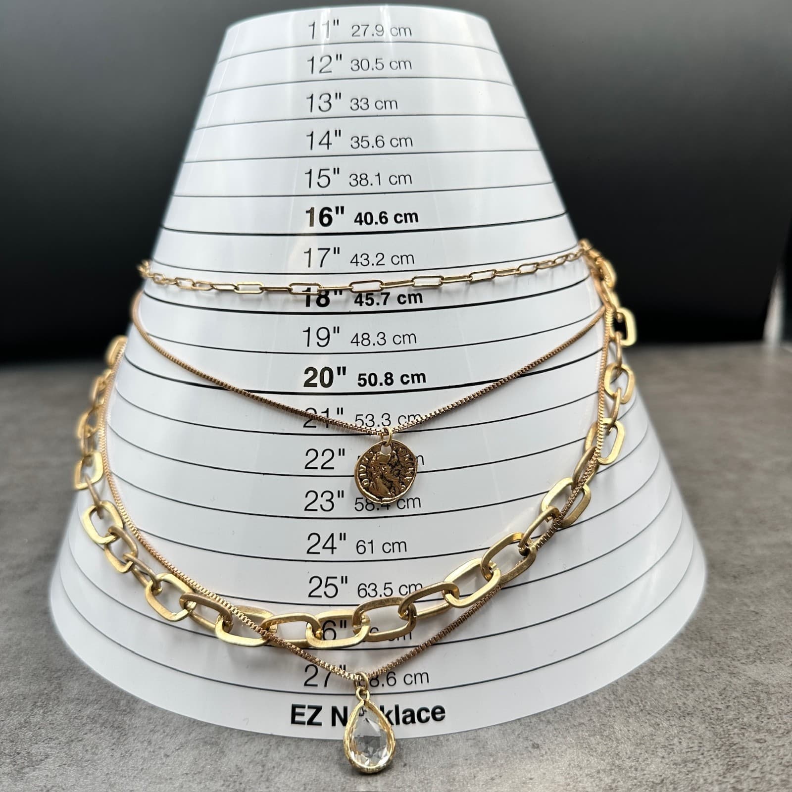 Layered Gold Chain Necklace w/ Coin Charm & Teardrop Pendant – Luxury Chic Style - Thumbnail 2