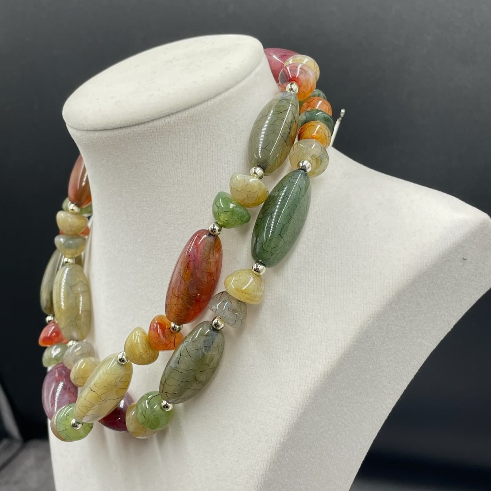 Multicolor Stone Bead Necklace Earthy Boho Gemstone-Style Long Statement - Thumbnail 5