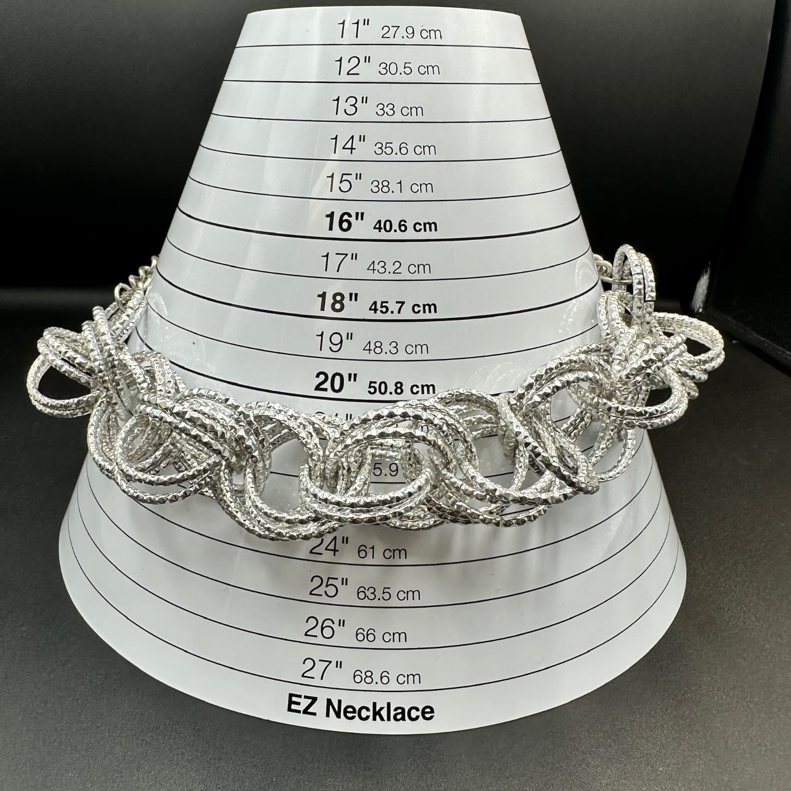 NY Silver Hammered Hoop Cluster Necklace Chunky Glam Statement Bib Jewelry 21in - Thumbnail 2