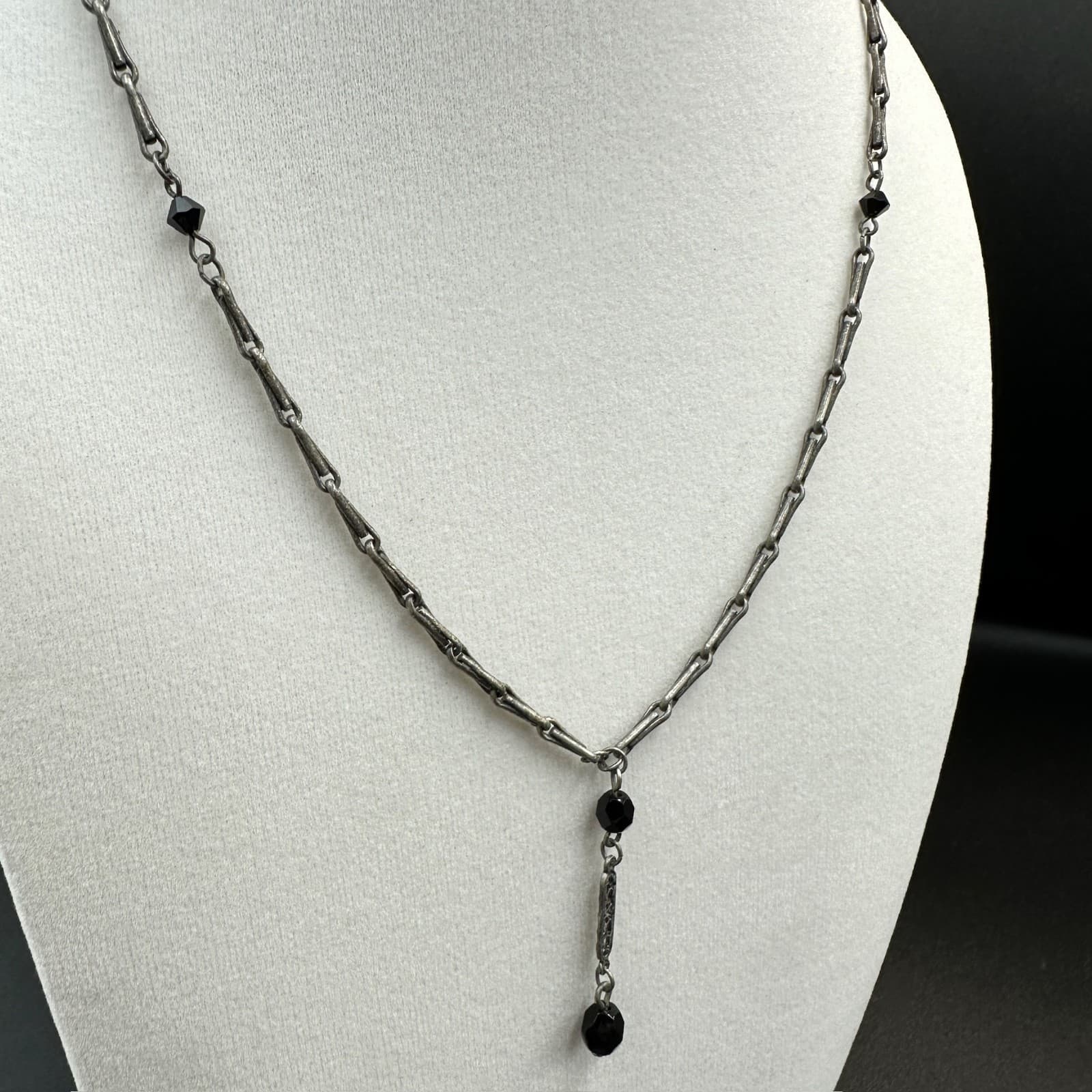 Dainty Silver Chain Necklace w/ Black Bead Drops Australian Crystal Minimalist - Thumbnail 6