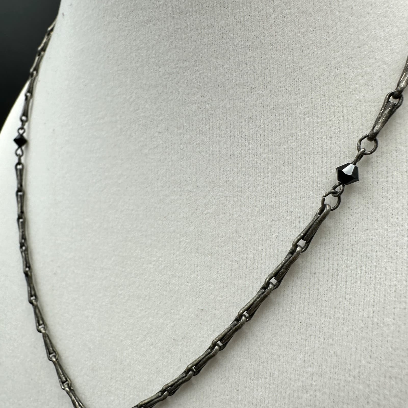 Dainty Silver Chain Necklace w/ Black Bead Drops Australian Crystal Minimalist - Thumbnail 4