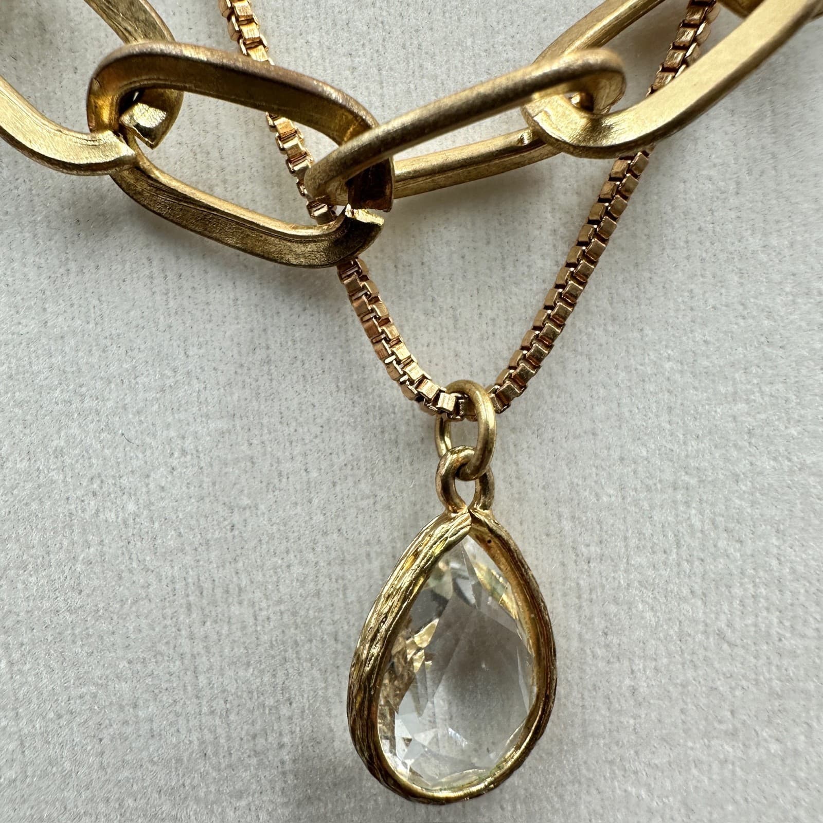 Layered Gold Chain Necklace w/ Coin Charm & Teardrop Pendant – Luxury Chic Style - Thumbnail 4