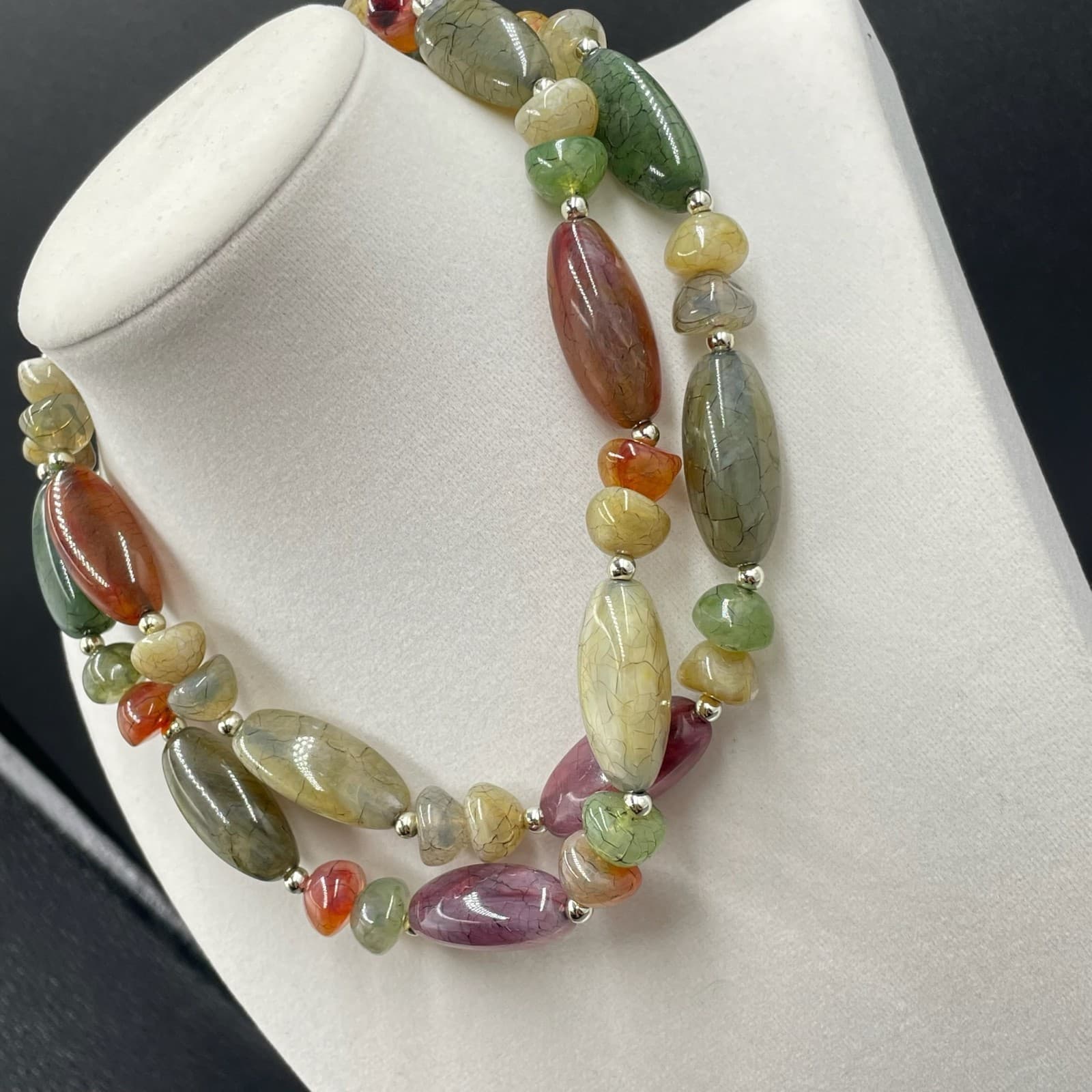 Multicolor Stone Bead Necklace Earthy Boho Gemstone-Style Long Statement - Thumbnail 10