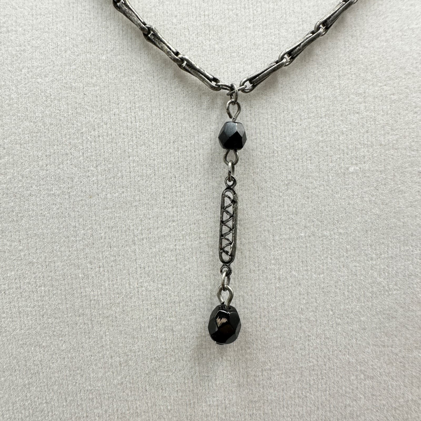 Dainty Silver Chain Necklace w/ Black Bead Drops Australian Crystal Minimalist - Thumbnail 3