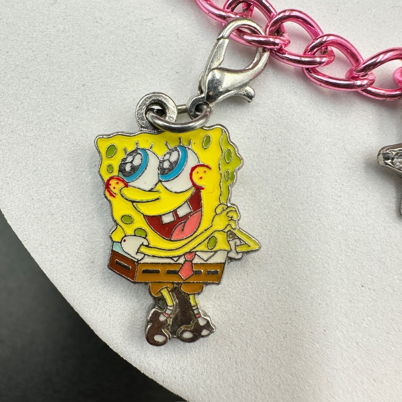 Pink Chain Charm Bracelet w/ SpongeBob & Rhinestone Star – Cute Cartoon Y2K Jewe - Thumbnail 6
