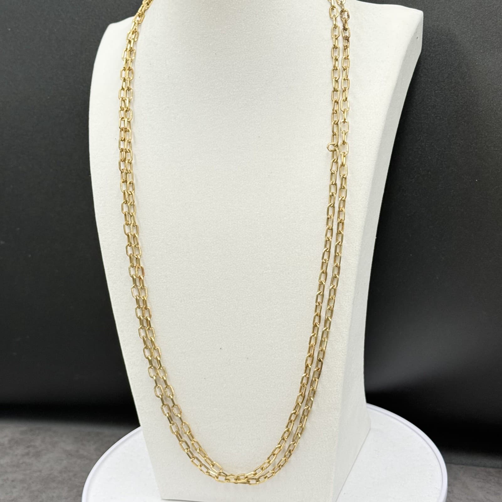 Vintage Gold Tone Elongated Link Chain Necklace Triple Strand Minimalist - Thumbnail 2