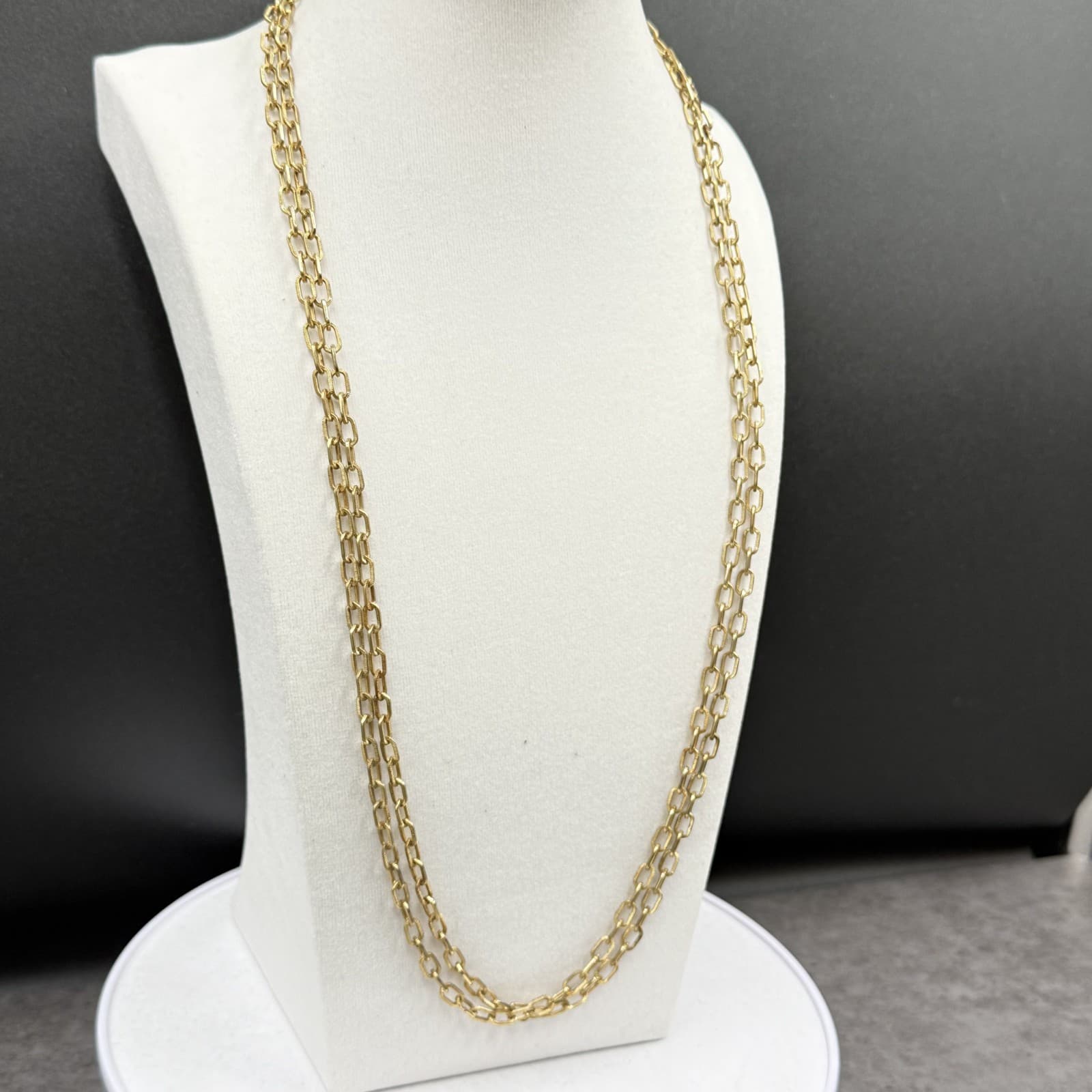 Vintage Gold Tone Elongated Link Chain Necklace Triple Strand Minimalist - Thumbnail 5