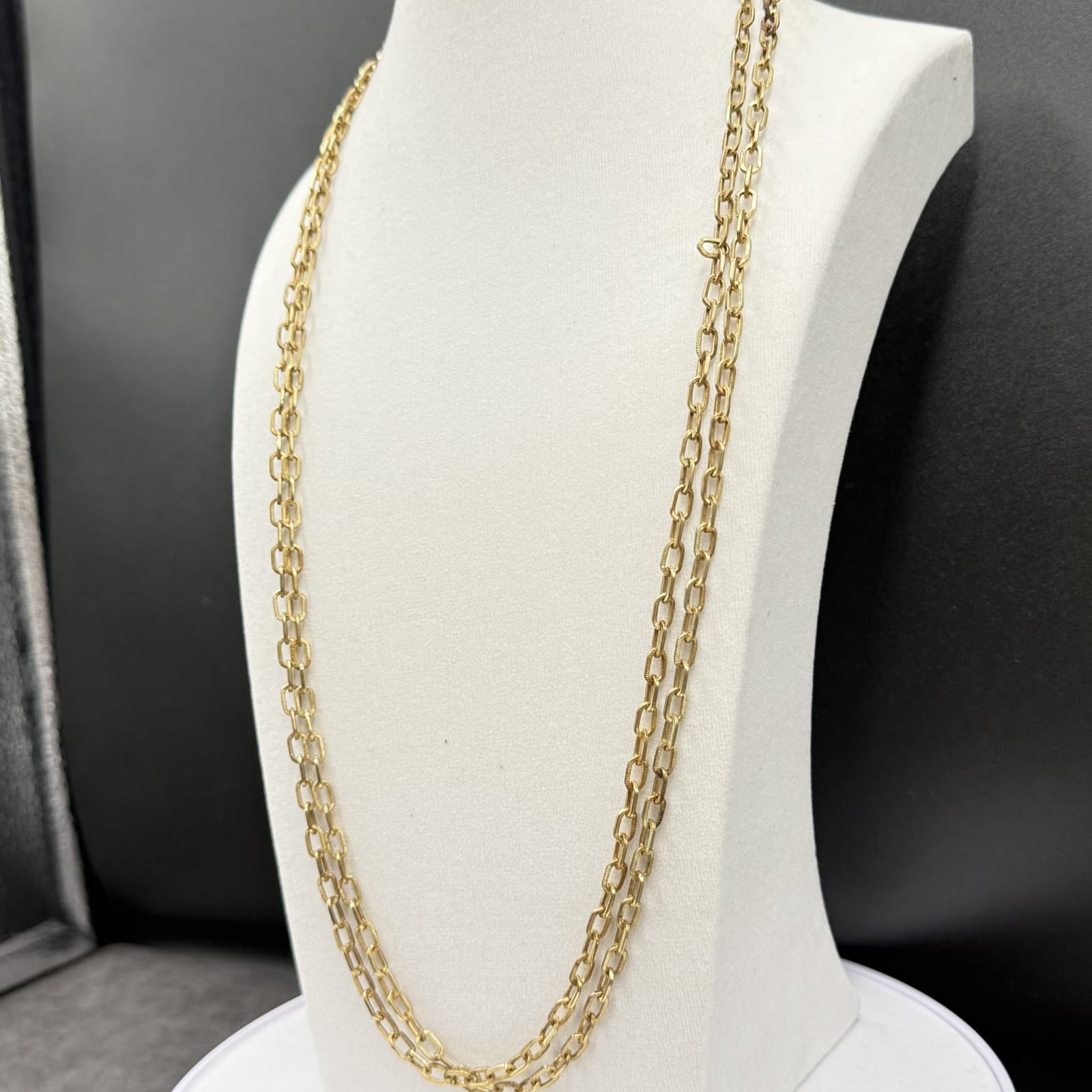 Vintage Gold Tone Elongated Link Chain Necklace Triple Strand Minimalist - Thumbnail 6