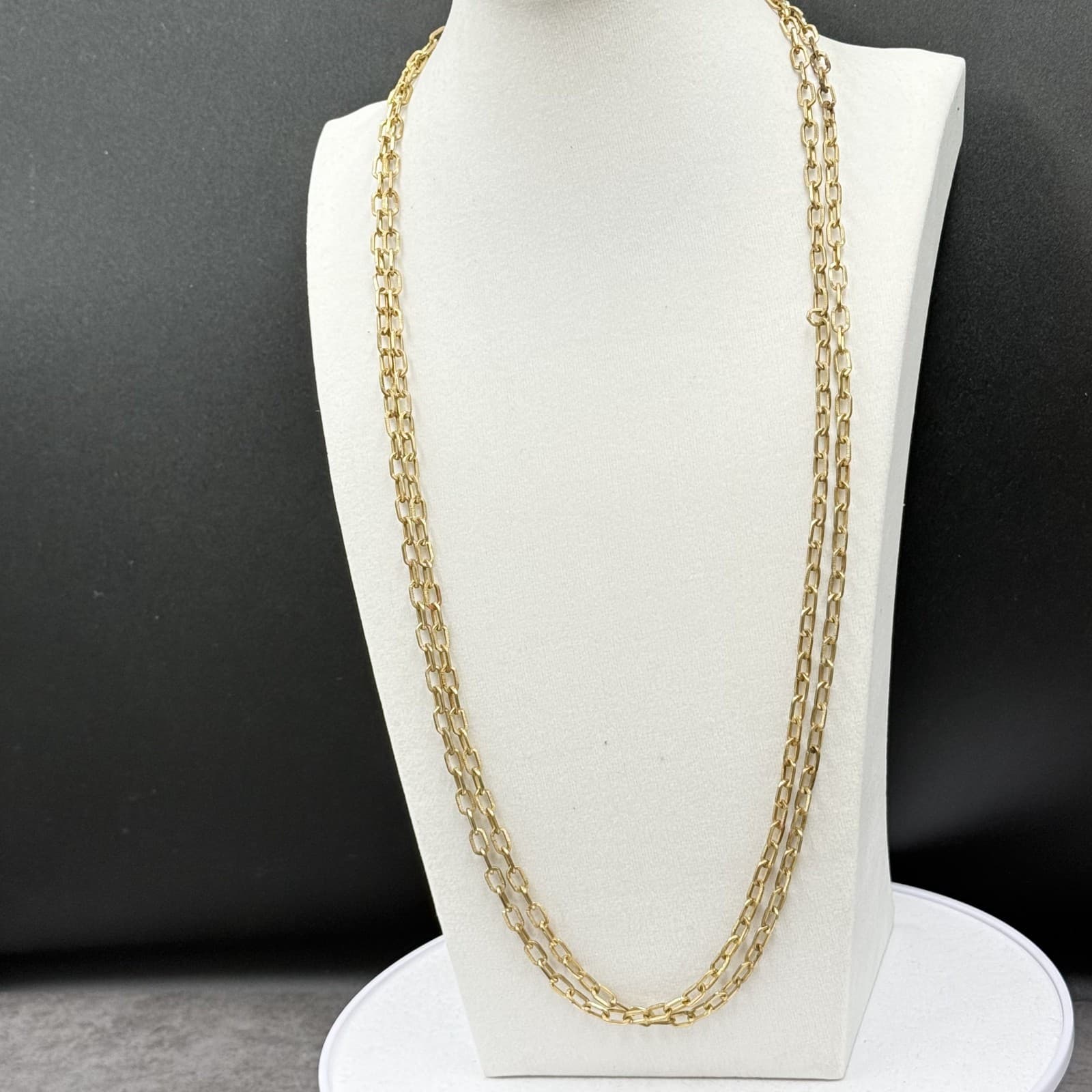 Vintage Gold Tone Elongated Link Chain Necklace Triple Strand Minimalist - Thumbnail 4