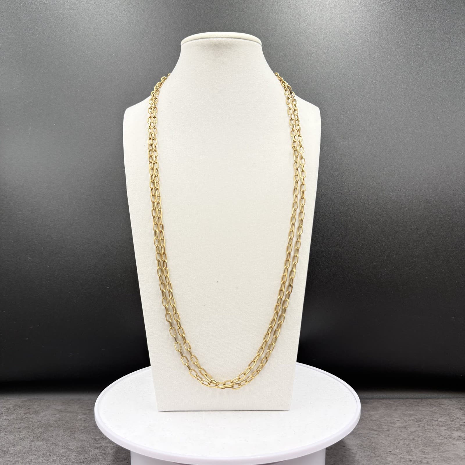 Vintage Gold Tone Elongated Link Chain Necklace Triple Strand Minimalist - Image 1