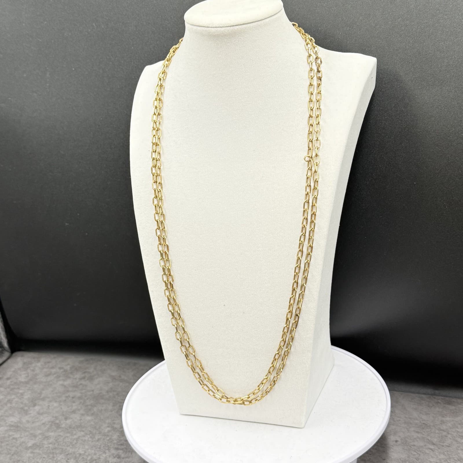 Vintage Gold Tone Elongated Link Chain Necklace Triple Strand Minimalist - Thumbnail 3