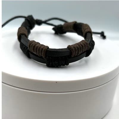VTG Black Brown Leather Cord Bracelet Adjustable Wrap Multi Strand Casual Unisex - Image 1