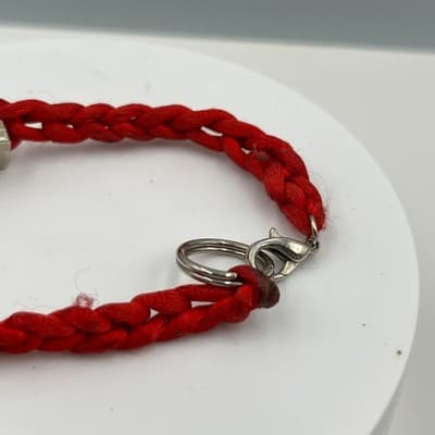 Vintage Red Braided Cord Bracelet with Silver Tone Cube Letter Bead Toggle Clasp - Thumbnail 3