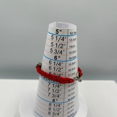 Vintage Red Braided Cord Bracelet with Silver Tone Cube Letter Bead Toggle Clasp - Thumbnail 6