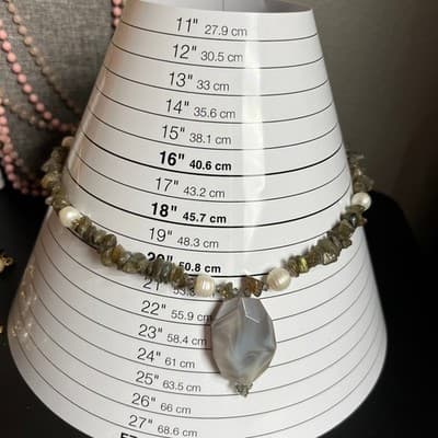 Vintage Gray Agate Pendant Necklace Labradorite Chip Beads Freshwater Pearls - Thumbnail 7