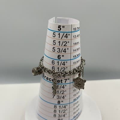 VTG Silver Tone Charm Bracelet Turtle Cross Drum Arrow Turquoise Accent Chunky - Thumbnail 7