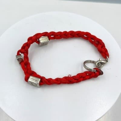 Vintage Red Braided Cord Bracelet with Silver Tone Cube Letter Bead Toggle Clasp - Image 1