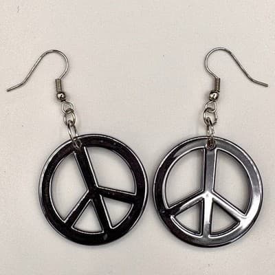 Vintage Silver Tone Peace Sign Dangle Earrings Hippie Boho Drop Charm Jewelry - Thumbnail 4