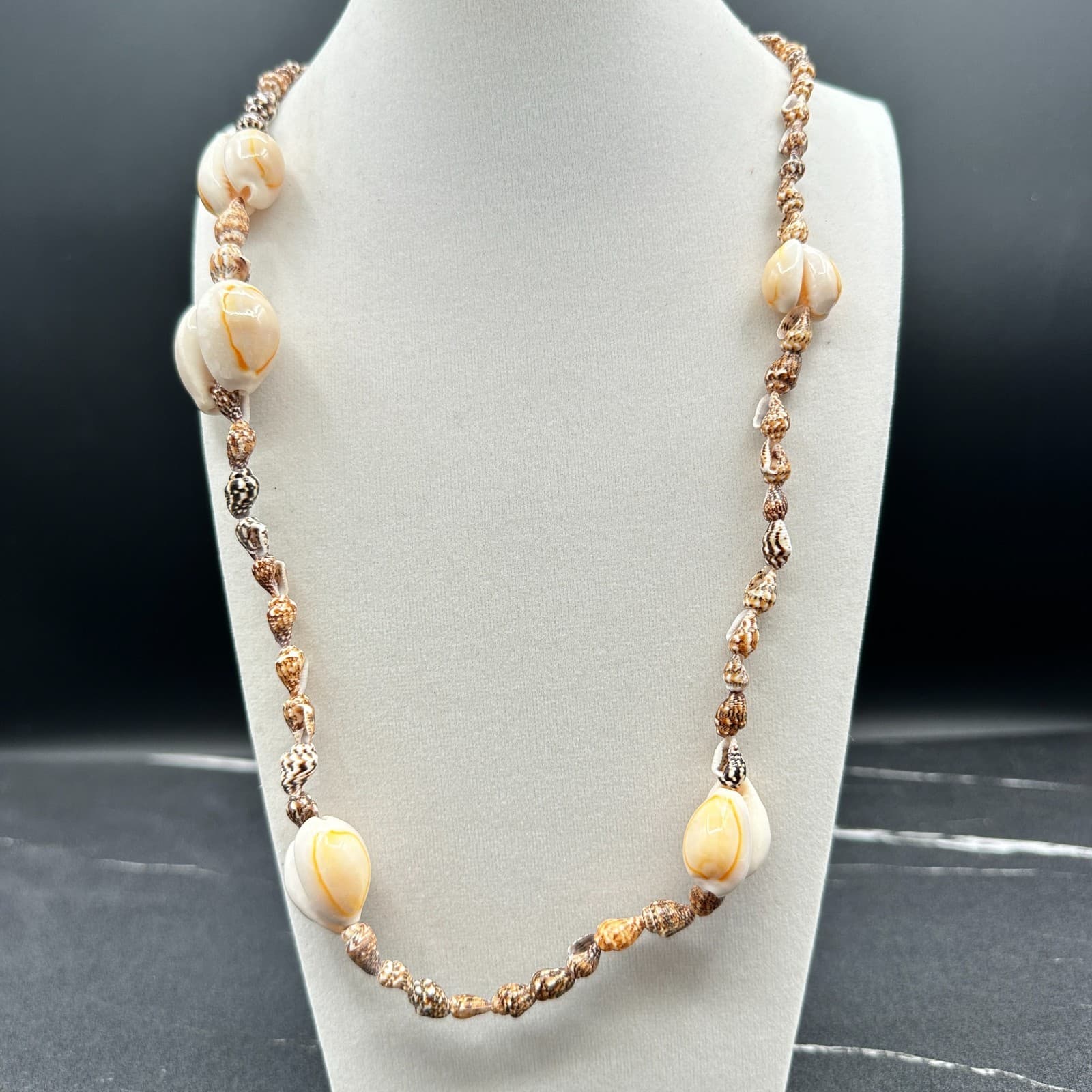 VTG 90s Natural Seashell Necklace Heishi Puka Cowrie Shells Boho Beach Summer - Image 1