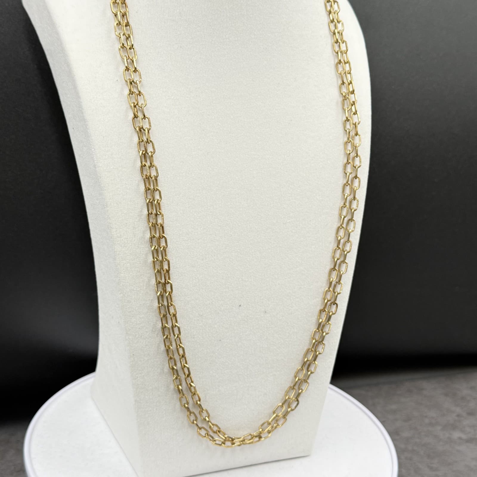 Vintage Gold Tone Elongated Link Chain Necklace Triple Strand Minimalist - Thumbnail 8