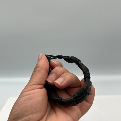 VTG Black Brown Leather Cord Bracelet Adjustable Wrap Multi Strand Casual Unisex - Thumbnail 6