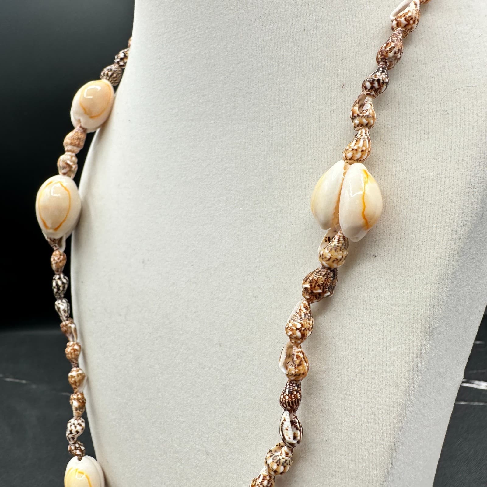 VTG 90s Natural Seashell Necklace Heishi Puka Cowrie Shells Boho Beach Summer - Thumbnail 4