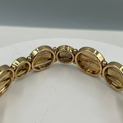 Gold Tone Orange Cabochon Disc Stretch Bracelet Chunky Retro Statement - Thumbnail 3