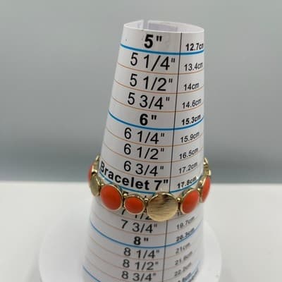 Gold Tone Orange Cabochon Disc Stretch Bracelet Chunky Retro Statement - Thumbnail 6