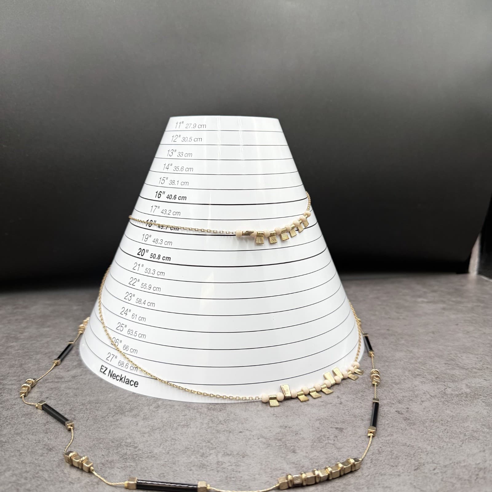 Vintage Gold Tone Cube & Black Bar Bead Necklace Long Layered Modernist - Thumbnail 11