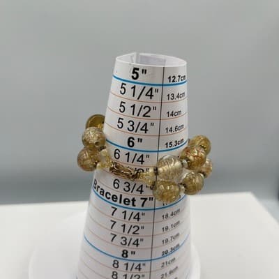 Vintage Chunky Artisan Glass Beaded Bracelet Brass Button Clasp Cream Gold Swirl - Thumbnail 5