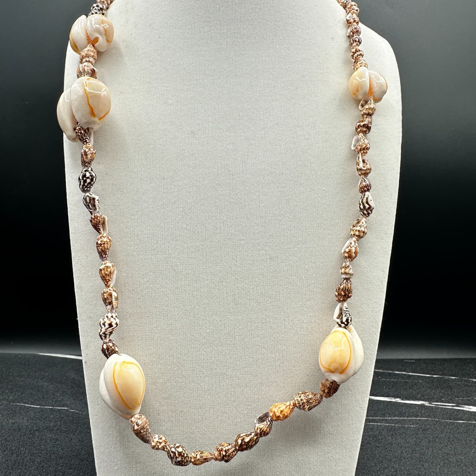 VTG 90s Natural Seashell Necklace Heishi Puka Cowrie Shells Boho Beach Summer - Thumbnail 6