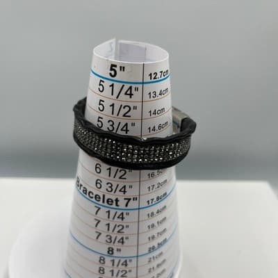 Vintage Black Leather Rhinestone Bracelet Magnetic Clasp Sparkle Cuff Cassic - Thumbnail 6