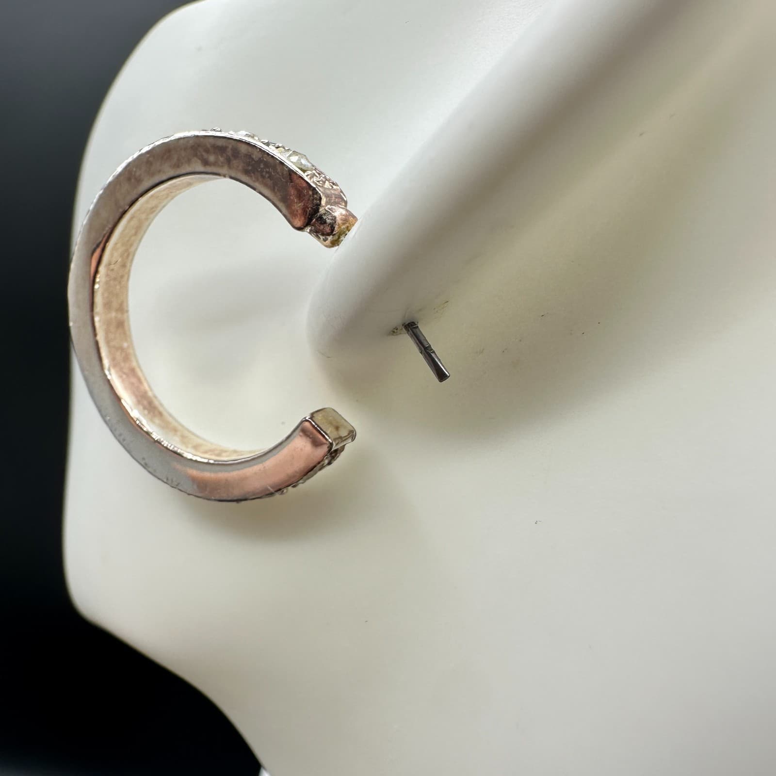 Vintage Rhinestone Crystal Hoop Earrings Silver Tone Classic Round Post Style - Thumbnail 7