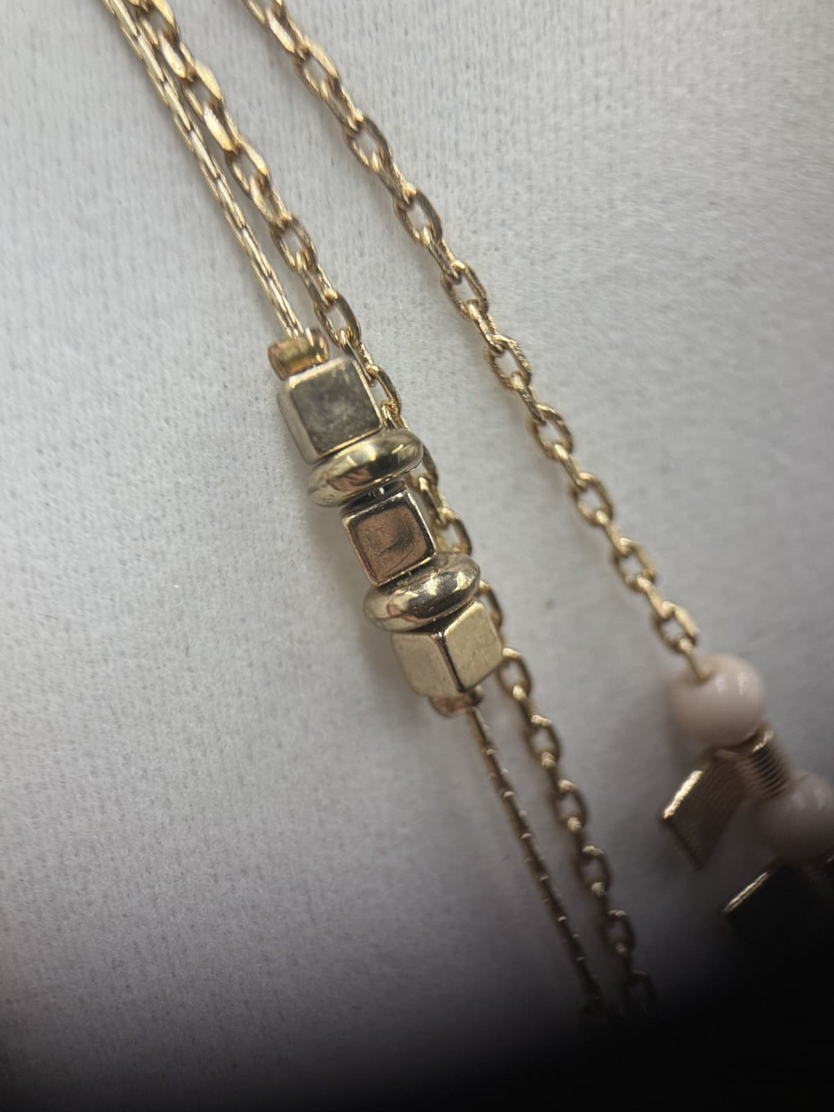 Vintage Gold Tone Cube & Black Bar Bead Necklace Long Layered Modernist - Thumbnail 9