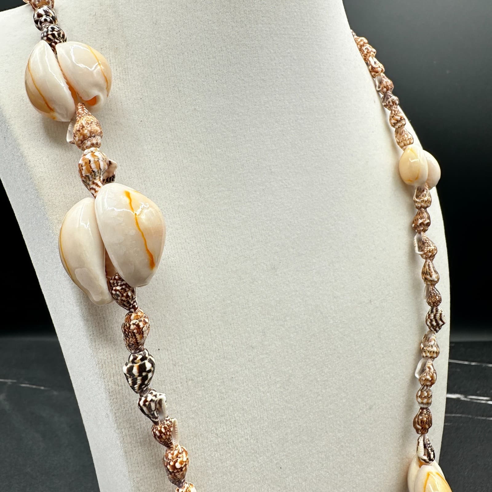 VTG 90s Natural Seashell Necklace Heishi Puka Cowrie Shells Boho Beach Summer - Thumbnail 2