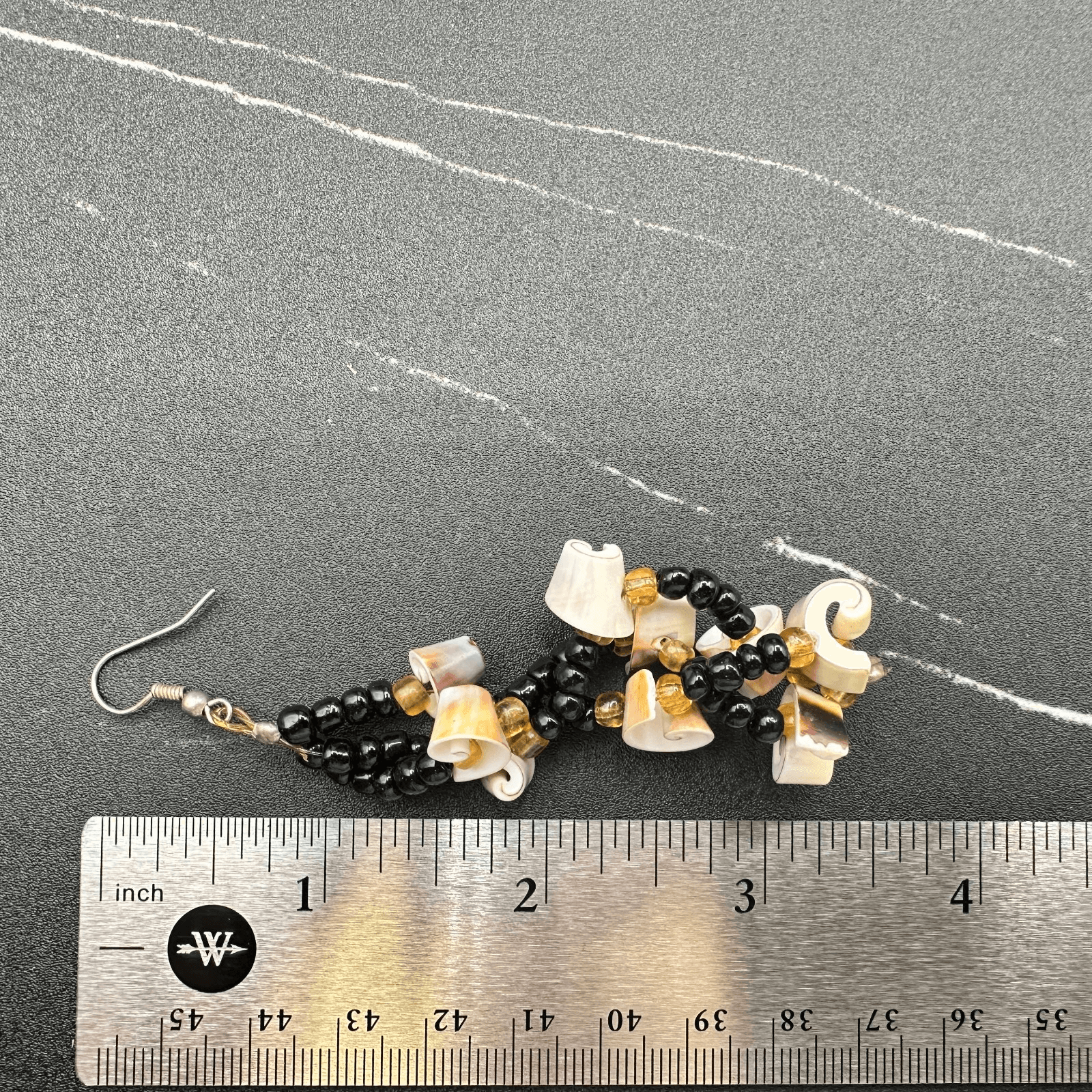 Vintage Boho Shell Dangle Earrings Black Seed Beads Gold Tone Hook Ocean Beach - Thumbnail 4