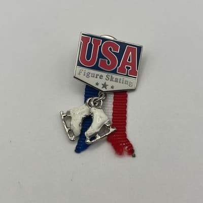 USA Figure Skating Pin Lot Olympic Patriotic God Bless America Ribbon Lapel Pins - Thumbnail 2