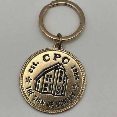 Vintage Avon 135th Anniversary Keychain CPC House Logo Gold Tone Sign of Quality - Thumbnail 2