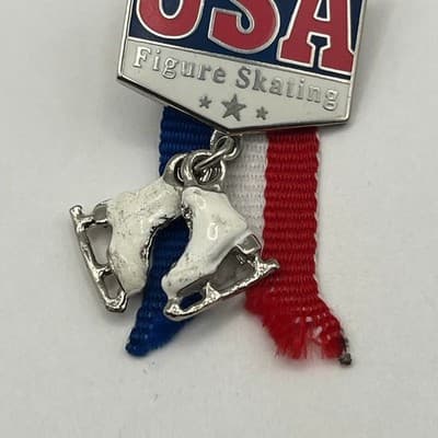 USA Figure Skating Pin Lot Olympic Patriotic God Bless America Ribbon Lapel Pins - Thumbnail 4