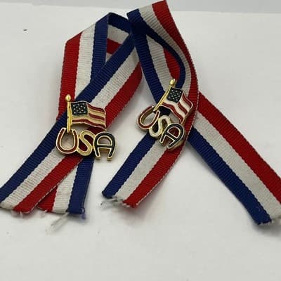 USA Figure Skating Pin Lot Olympic Patriotic God Bless America Ribbon Lapel Pins - Thumbnail 11