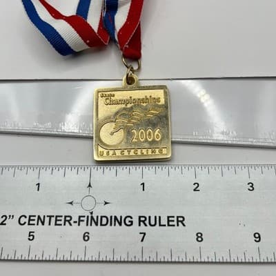 2006 USA Cycling State Championships Medal Gold Tone Winged Wheel Ribbon Trophy - Thumbnail 6