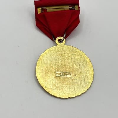 Vintage 1983 Margarita Basketball Medal Red Ribbon Enamel Gold Tone Sport Trophy - Thumbnail 5