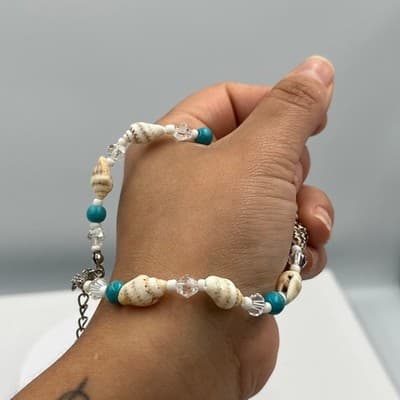 Vintage Seashell & Turquoise Beads Bracelet Starfish Charm Coastal Beach Jewelry - Thumbnail 7