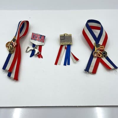USA Figure Skating Pin Lot Olympic Patriotic God Bless America Ribbon Lapel Pins - Image 1