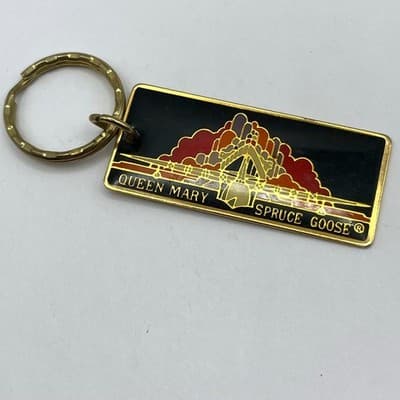 Vintage Queen Mary Spruce Goose Keychain Pinnacle Designs Gold Tone Enamel - Image 1