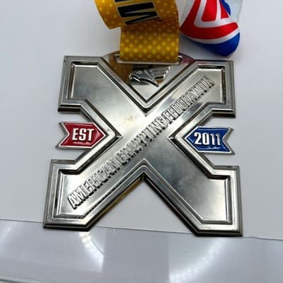 American Grappling Federation AGF Medal Large Silver X Shape BJJ Jujitsu Trophy - Image 1