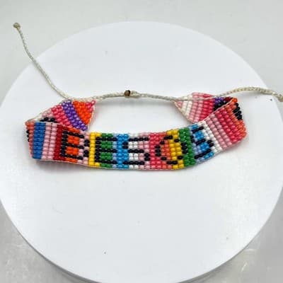 Vintage Colorful Beaded Friendship Bracelet Seed Bead Woven Boho Tribal Style - Image 1